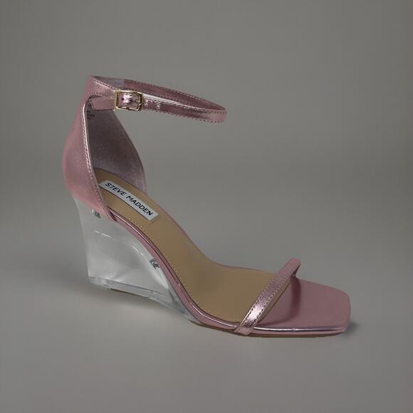 Steven Madden Isobel Sandals Size 8M Pink Metallic Clear Lucite Wedge NEW - Picture 4 of 14